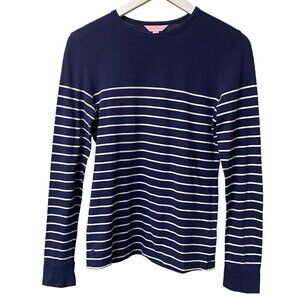 LILLY PULITZER Womens Top Small Navy Stripe Long Sleeve Tee Cotton Nautical